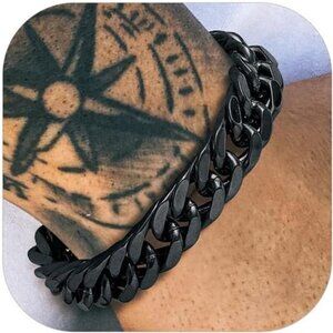 Cuban Link Chain Bracelet Men Stainless Steel Black Silver Gold Wrist Jewelry